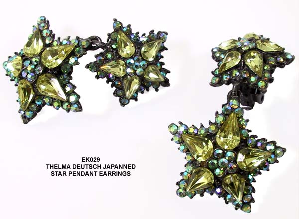 1980's Thelma Deutsch Japanned Star Pendant Earrings