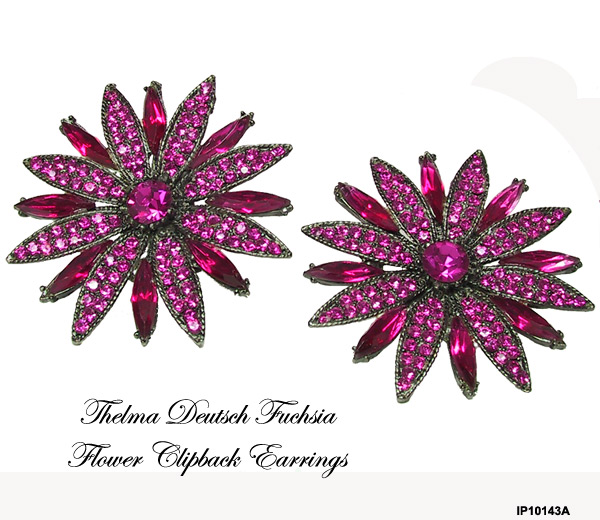 Vintage Thelma Deutsch Flower Earrings Fuchsia 1980s