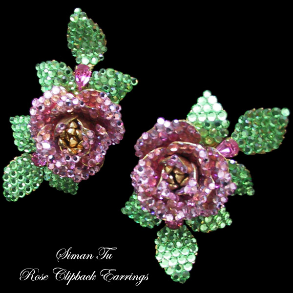 Vintage Siman Tu Rose Clipback Earrings