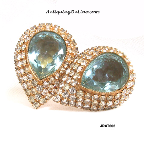 Wm deLillo Aquamarine Glass Clipback Earrings