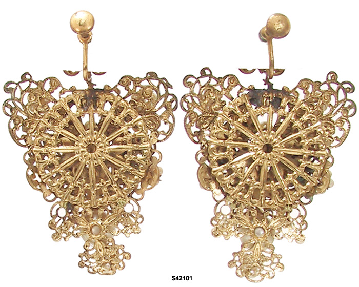 Miriam Haskell Style Gilt Pendant Earrings