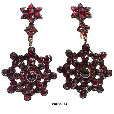 c. 1880 Victorian Gilt Bohemian Garnet Pendant Earrings