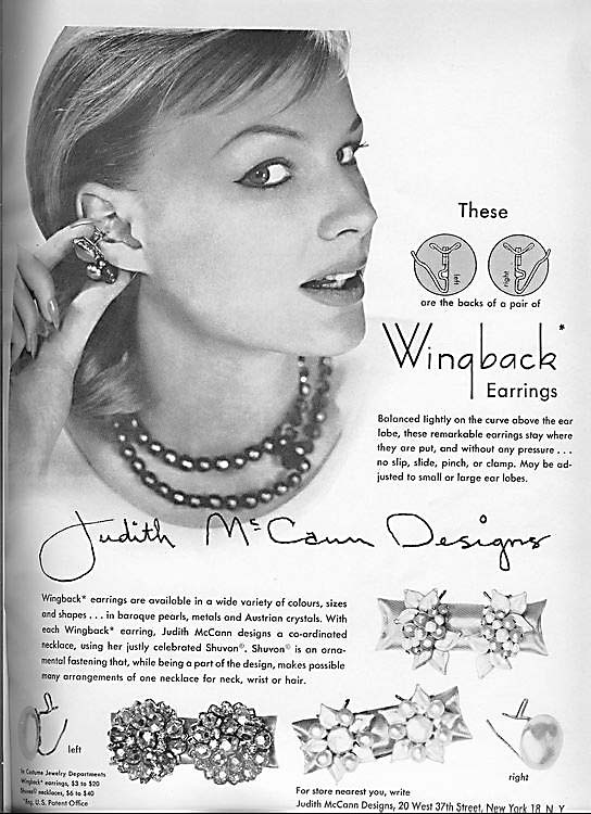 1959 Vogue Ad for Wingback Earrings