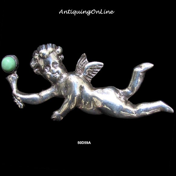 Vintage Mexican Cupid Sterling Pin 1940s