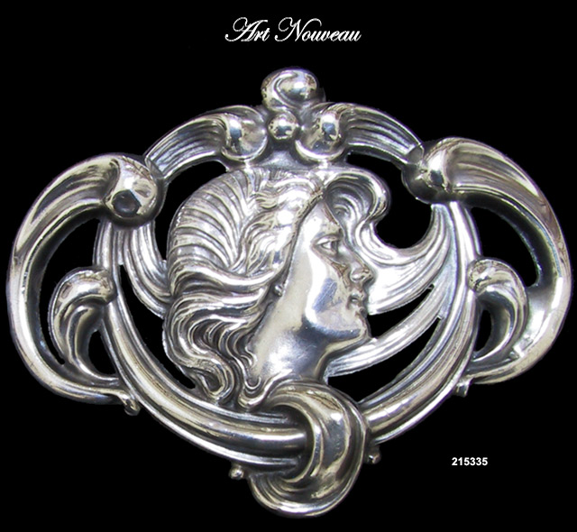 Art Nouveau French Design Sterling Front Portrait Pin