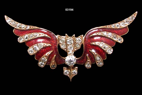 c 1895 14 Karat Diamond Enamel Krementz Eagle Watch Pin