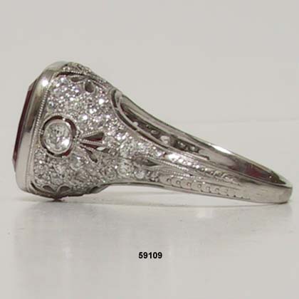 Edwardian Platinum, Diamond Ruby Ring 1900 to 1910