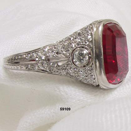 Edwardian Platinum, Diamond Ruby Ring 1900 to 1910