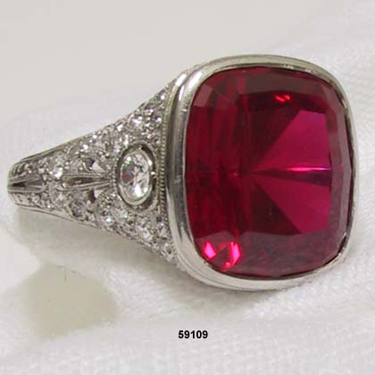 Edwardian Platinum, Diamond Ruby Ring 1900 to 1910