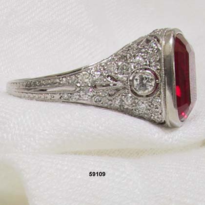 Edwardian Platinum, Diamond Ruby Ring 1900 to 1910