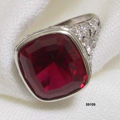 Edwardian Platinum, Diamond Ruby Ring 1900 to 1910