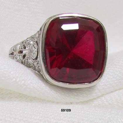 Edwardian Platinum, Diamond Ruby Ring 1900 to 1910