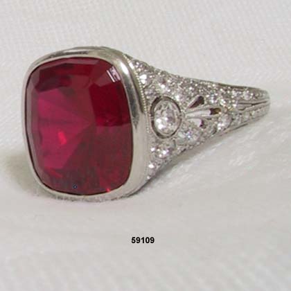 Edwardian Platinum, Diamond Ruby Ring 1900 to 1910