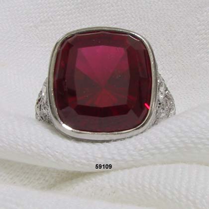 Edwardian Platinum, Diamond Ruby Ring 1900 to 1910