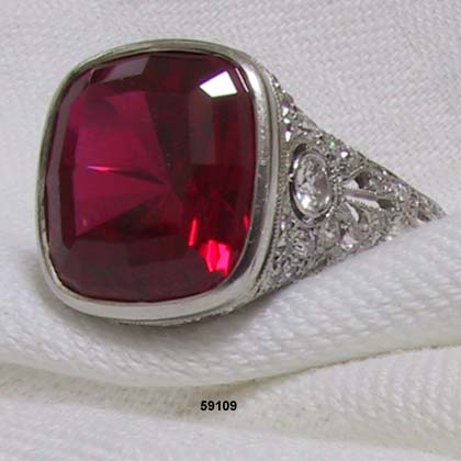 Edwardian Platinum, Diamond Ruby Ring 1900 to 1910