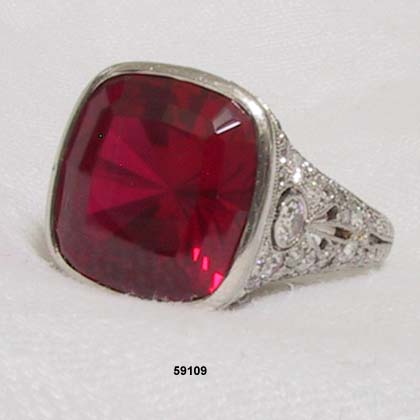 Edwardian Platinum, Diamond Ruby Ring 1900 to 1910