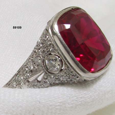 Edwardian Platinum, Diamond  Ruby Ring 1900 to 1910