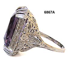Art Nouveau 18K White Gold and Synthetic Amethyst Ring