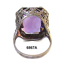Art Nouveau 18K White Gold and Synthetic Amethyst Ring