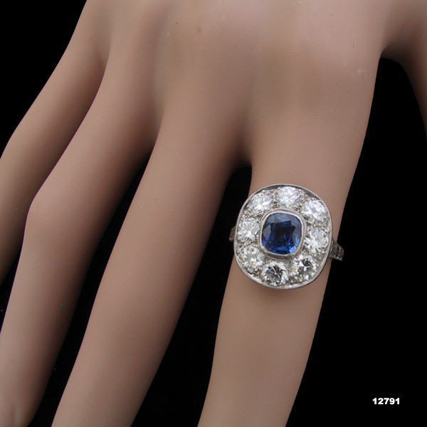 Art Deco Platinum Sapphire Diamond Engagement Ring
