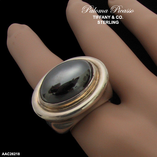 Paloma Picasso Tiffany & Co Sterling Hematite Ring Vintage 1980s