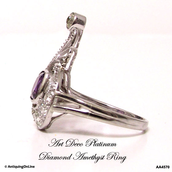 Art Deco Platinum Diamond Amethyst Ring