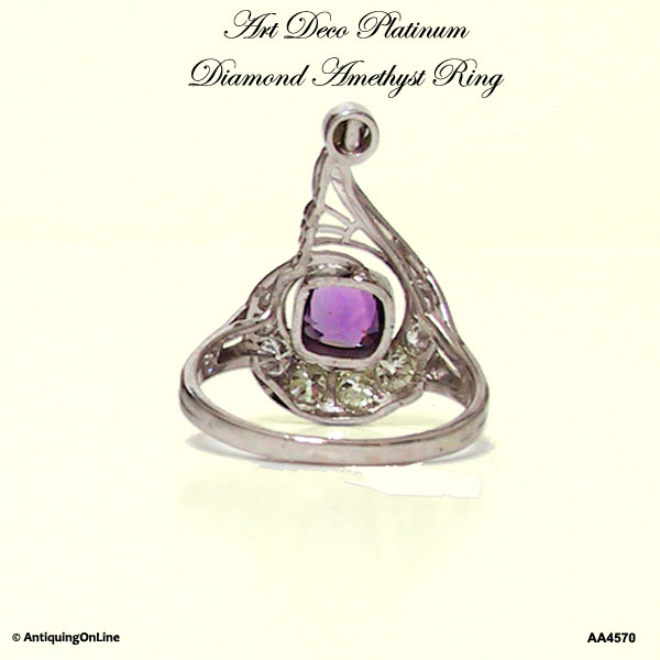 Art Deco Platinum Diamond Amethyst Ring