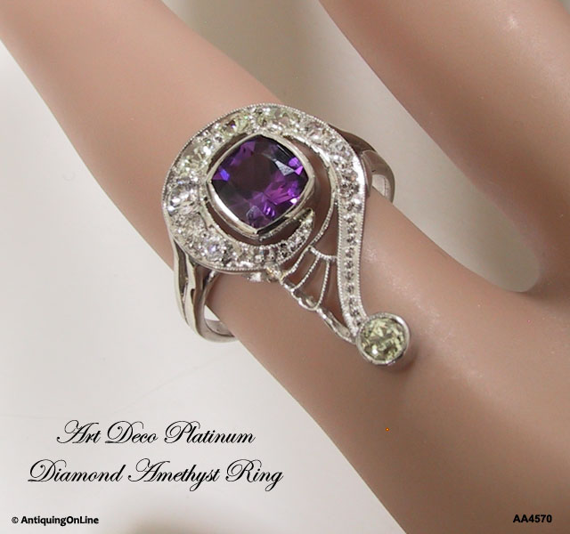 Art Deco Platinum Diamond Amethyst Ring