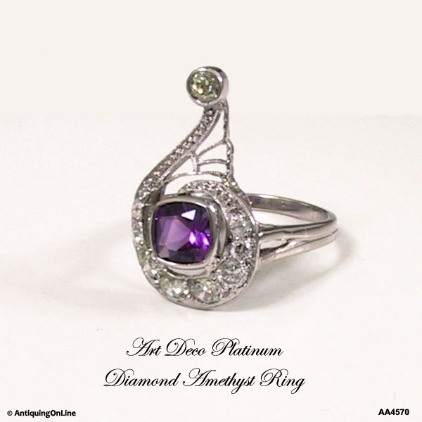 Art Deco Platinum Diamond Amethyst Ring
