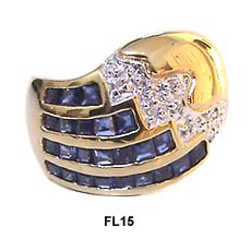 14K Yellow Gold Sapphire and Diamond Ring