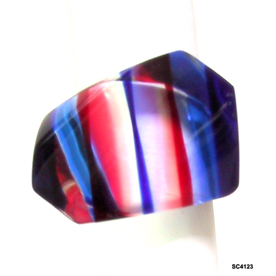 Vintage Lucite Ring 1960s Red, Blue, Clear