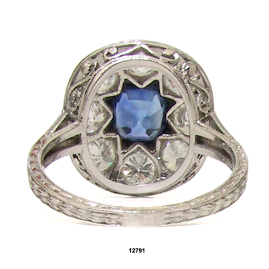 Art Deco Platinum Sapphire Diamond Engagement Ring