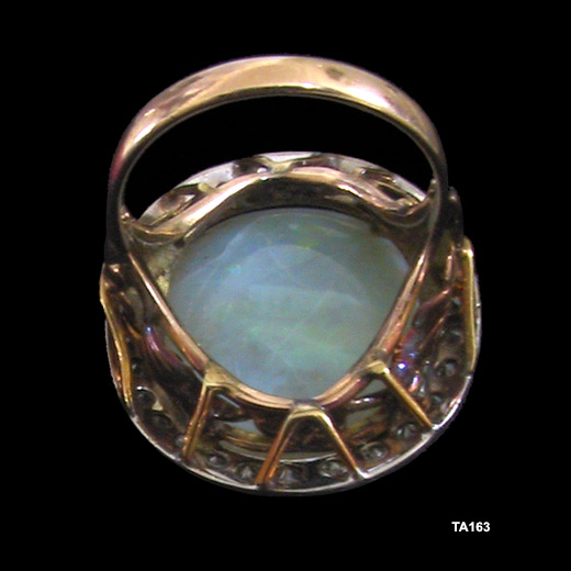 Art Nouveau Opal and Diamond Ring with Platinum Top