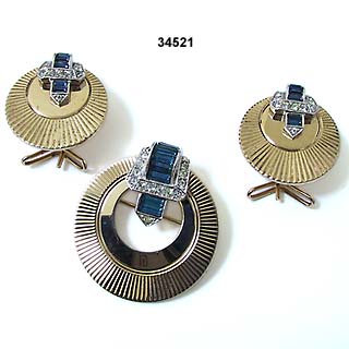 Vintage 1950s BOUCHER Pin & Pierced Earrings with Buckle Motifs