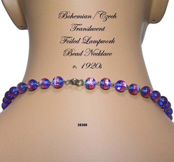 Bohemian/Czech Foiled Lampwork Bead Necklace c. 1920s