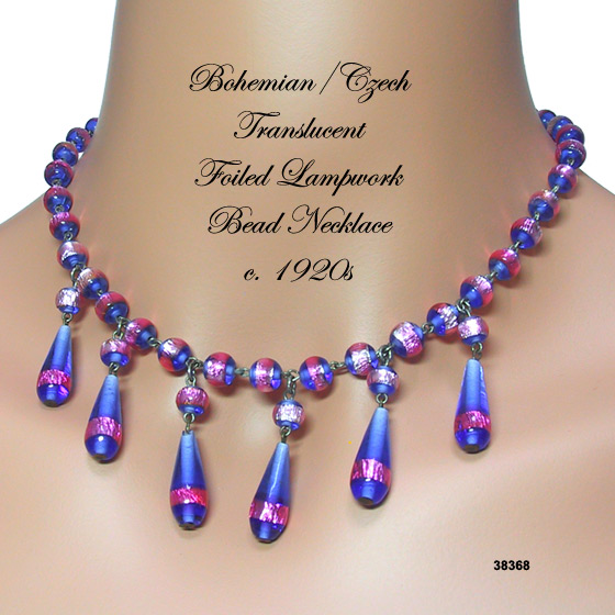 Bohemian/Czech Foiled Lampwork Bead Necklace c. 1920s