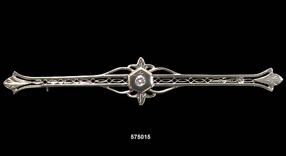 c. 1895 14 Karat White Gold and Diamond Bar Pin