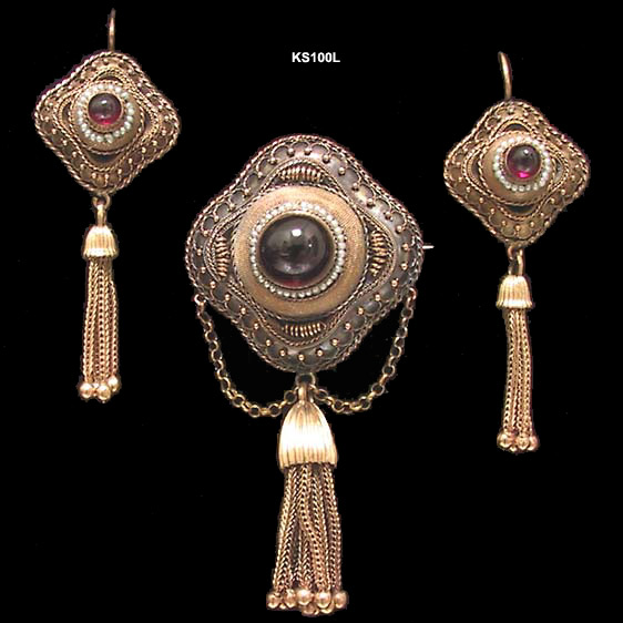 15 Karat Victorian Gold, Garnet and Seed Pearl Suite