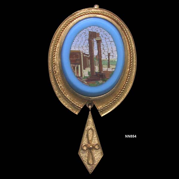 Antique Victorian 18 Karat Etruscan Revival Micromosaic Brooch