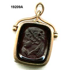 c. 1870 14 Karat Rose Gold (tests) Fob Locket Charm with Carnelian Cameo