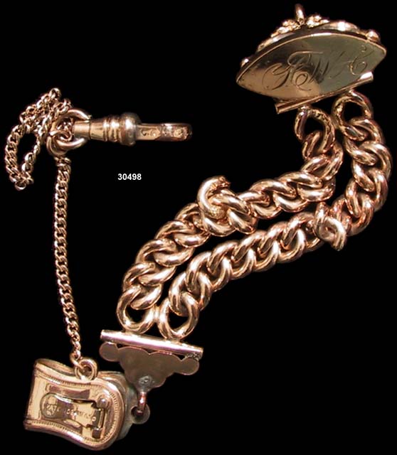 c. 1910 Gold-Filled Vest Pocket Watch Chain with Fob