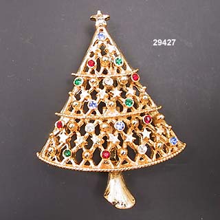 Vintage JJ Gold Plated Christmas Tree Pin