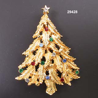 Vintage JJ Gold Plated Christmas Tree Pin