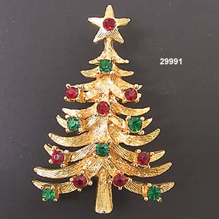 Vintage Mylu Gold Plated Christmas Tree Pin