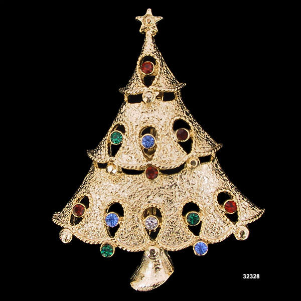 Vintage JJ Gold-Plated Christmas Tree Pin