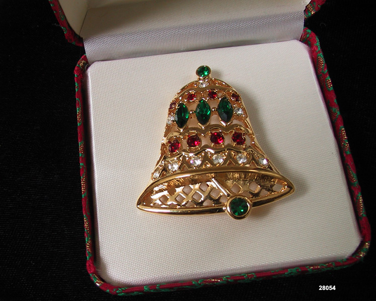 Vintage Napier Rhinestone Christmas Bell Pin 1980s