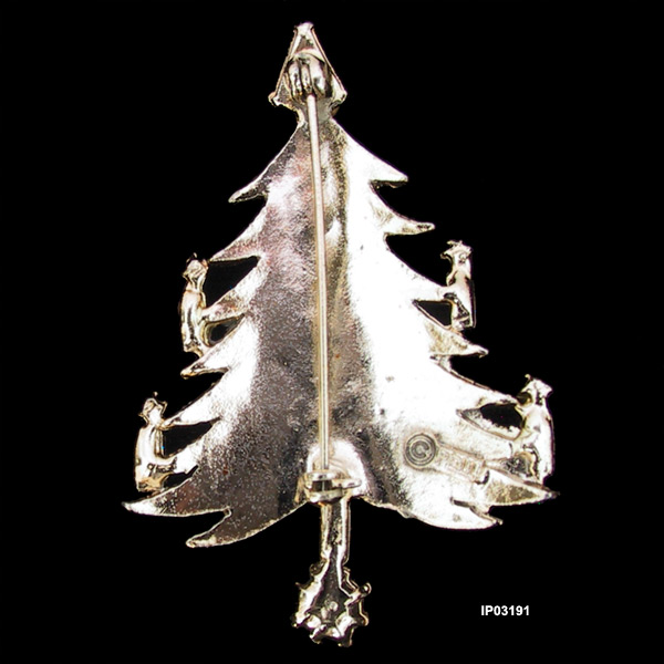 Signed Pell 4 Candle Christmas Tree Brooch Pin