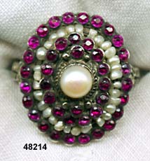 Victorian Silver Ring with Garnets and Pearls