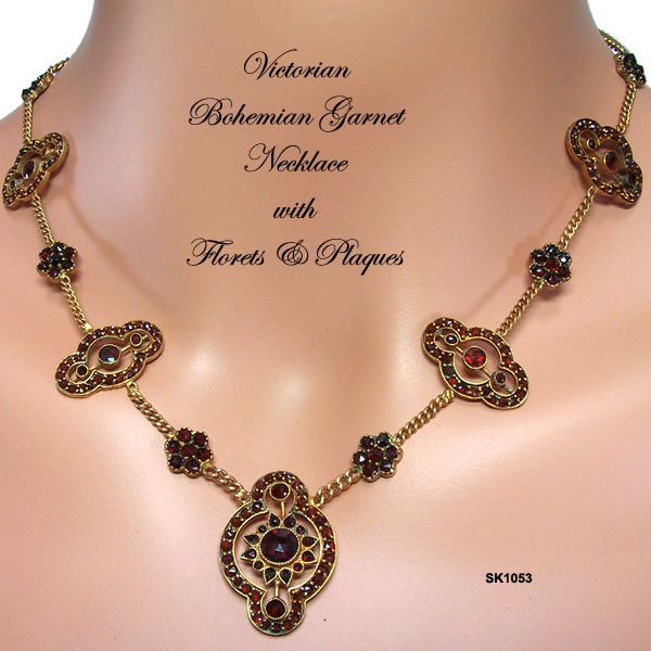 Victorian Bohemian Garnet Necklace with Florets and Plaques