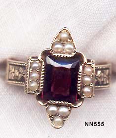 1881 Gold, Almandine Garnet and Pearl Ring